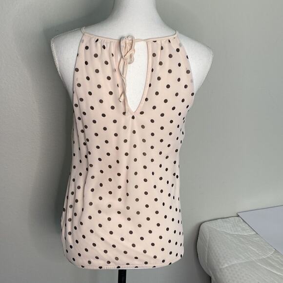 Express High Neck Pink with Brown Polka Dot Tank. Tie Neck. XS See video - Picture 3 of 10